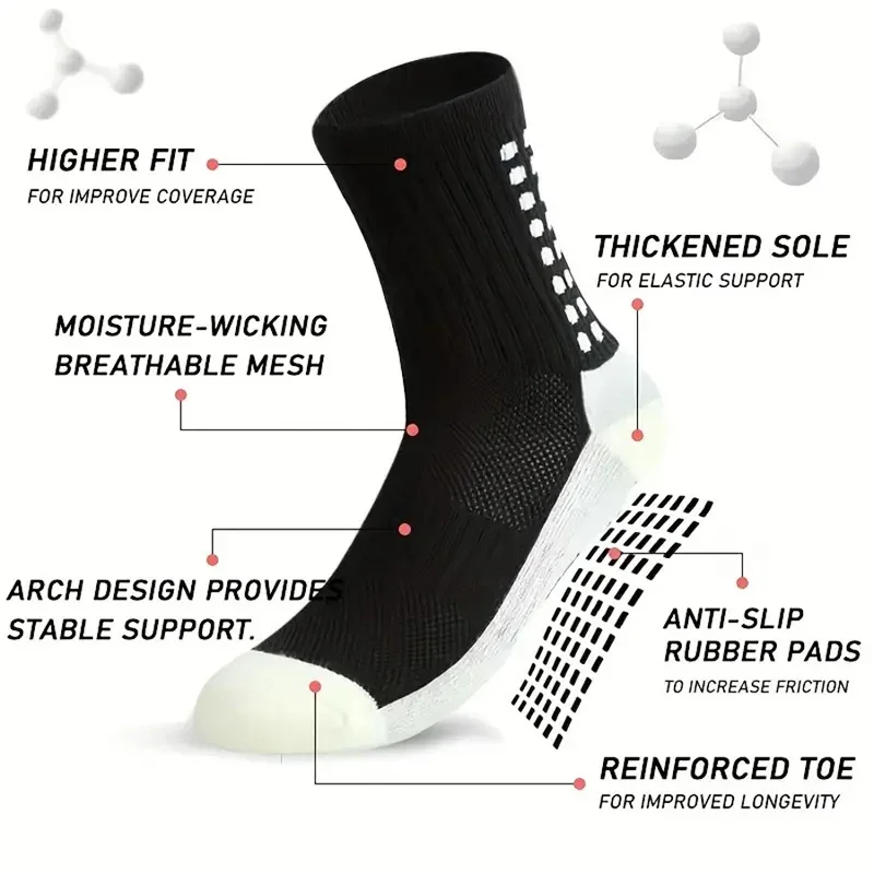 2 Pairs Anti-slip Football Socks Men Women Sports Socks Thickened Breathable Comfortable Football Basketball Running Grip Socks