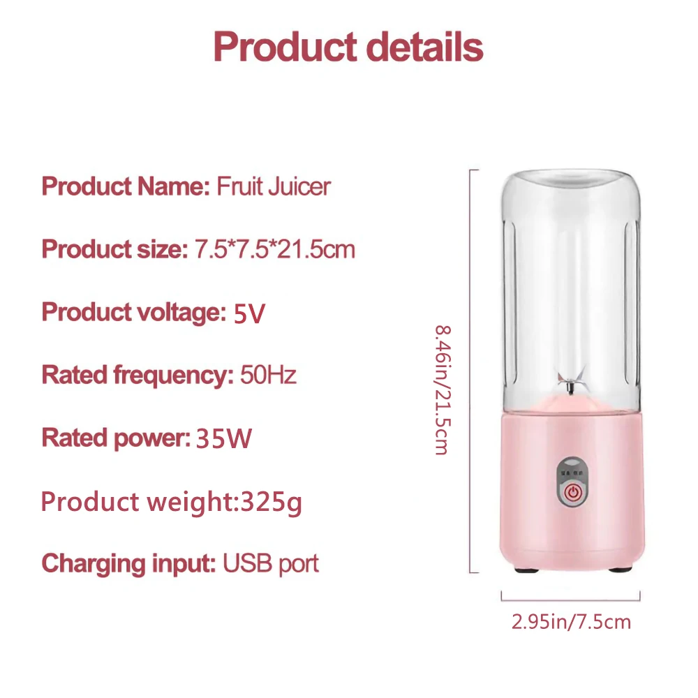 เครื่องปั่นน้ำผลไม้แบบพกพา500มล. เครื่องปั่นน้ำผลไม้สดชาร์จไฟได้ USB 6ใบเครื่องปั่นน้ำผลไม้ไฟฟ้าถ้วยบดน้ำแข็งปั่นสุดน่ารัก