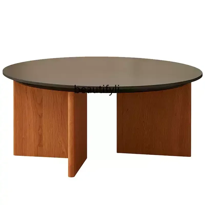 Nordic retro rock slab coffee table solid wood living room home round creative designer low table