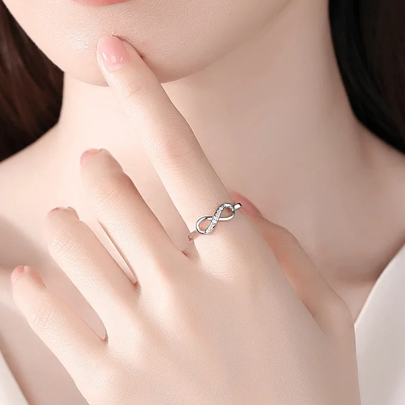 Sterling Silver Pop Jewelry Ring Figure 8 Adjustable Ring Plated White Gold Fashion Open Band