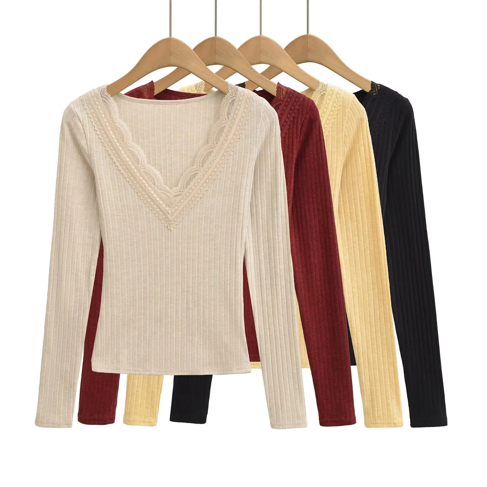 Women's Apricot Long Sleeve T-shirt Korean style Vintage T-Shirt Y2K Gyaru Lace Patchwork Slim Fit Tee Top for Women Autumn 2026