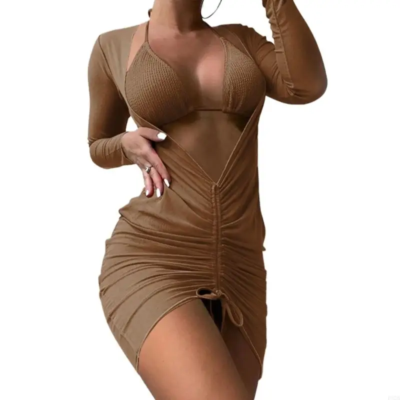 P8DB Kobiet Wzgórza Wrap Kąpiec Kącik 3 sztuki stroje kąpielowe kimonami plażowymi Cover Up Solid Color Swimsuitwears