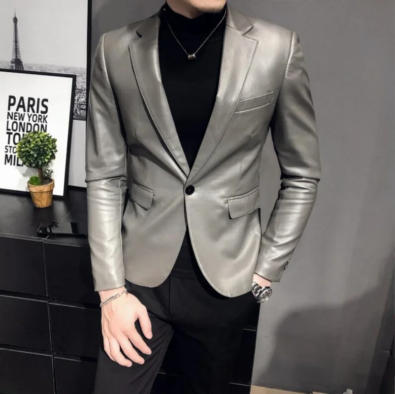 2024 Brand Clothing Fashion Men\'s High Quality Casual Leather Jacket Male Slim Fit Business Leather Suit Coats/Man Blazers 4XL