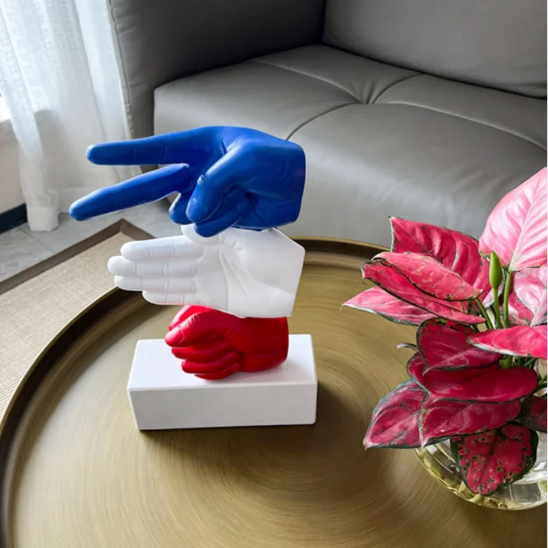 

Modern Art Resin Model, Creative Stone Scissor Cloth Gesture Sculpture, Desktop Decoration, Marble Base, Interior Decoration