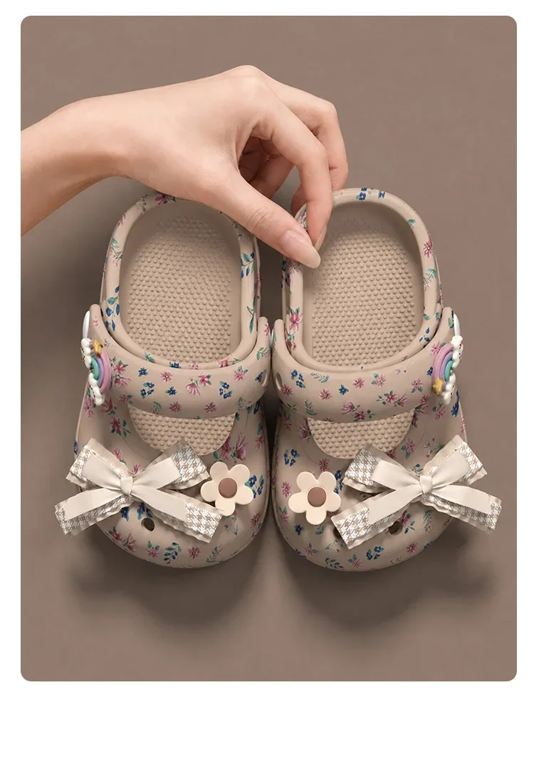 2026 Kinder Mädchen Einfarbige EVA-Clogs Kinder Prinzessinnen-Stil Schleifendekoration Slip-on Sandalen Riemen Rutschfeste Gartenschuhe – Detail 12