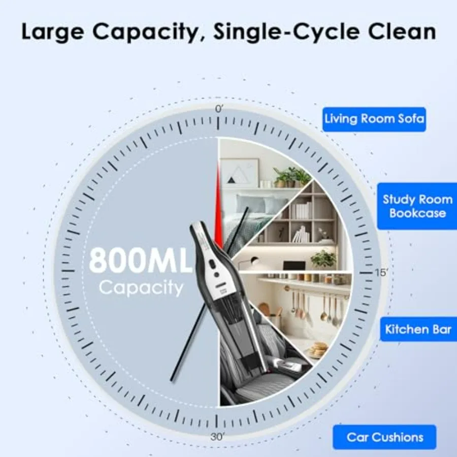 مكنسة كهربائية محمولة للسيارة لاسلكية بقوة شفط 10000 باسكال ومحرك بدون فرشاة 120 وات مصباح LED متعدد الفوهات لفعال