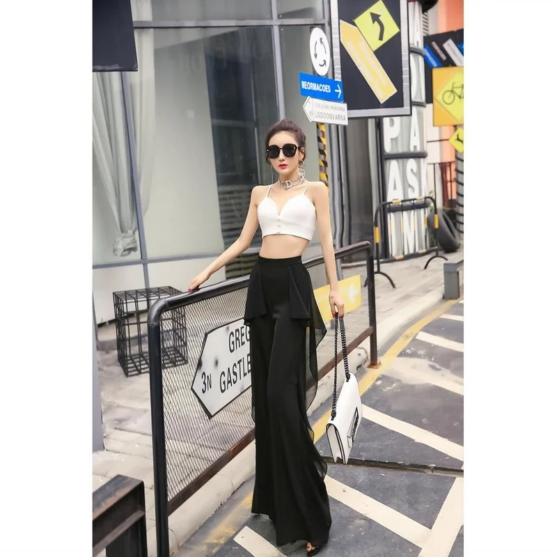 Chiffon Flared Pants Women Long Flare Leggings Sexy Palazzo Wide Leg Black Trousers Aesthetic Trendeez Fashion Bell Pants Woman