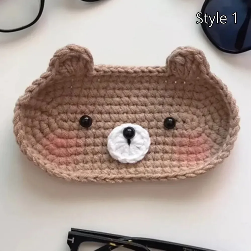 Handmade crochet Eyeglasses Holder Desktop Decoration Funny Crochet Bear Tray Cute Cartoon Glasses Storage Basket