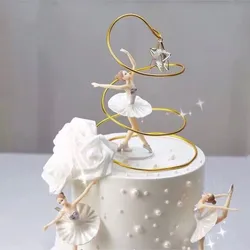 Dancing Ballet Girl Gold Silver Crystal Stars Cake Decor Plastic Figurine Ballerina Cake Topper Wedding Birthday Cake Supplies