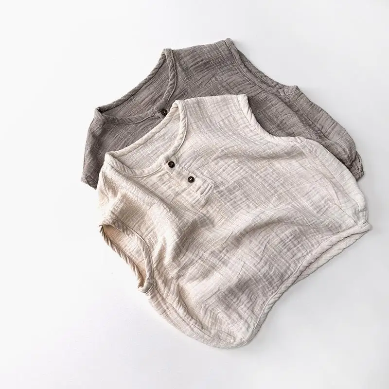 

2025 Summer New Children Sleeveless T Shirts Solid Boys Vest Cotton Yarn Kids Vest Baby Girls Tops Soft Cotton Kids Clothes