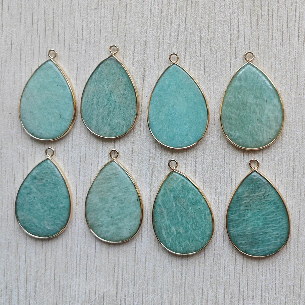 

Новый высококачественный натуральный амазонит, золотой цвет, подвески с боковыми каплями воды для изготовления ювелирных изделий, 8 шт./лот, оптовая продажа, бесплатная доставка