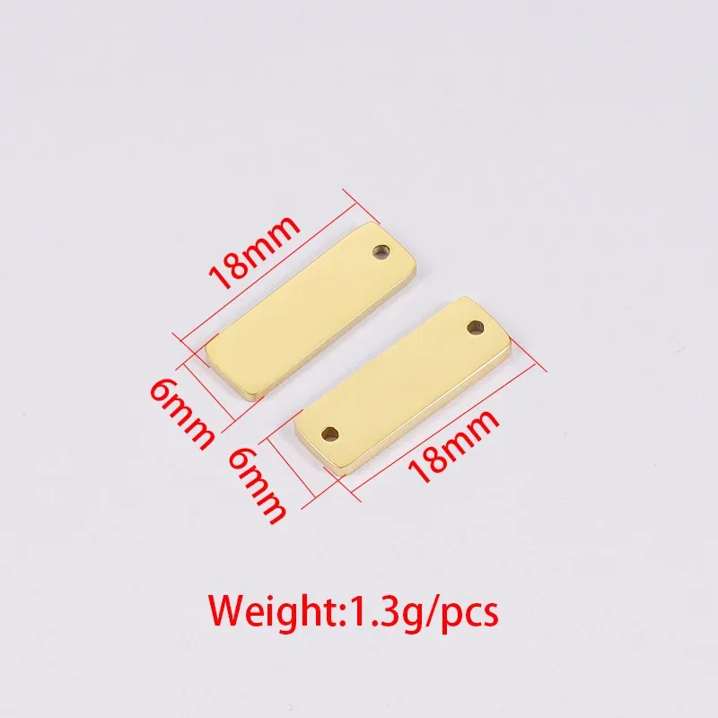 20pcs 6x18mm long single hole double hole mirror stainless steel pendant for DIY necklaces bracelets tail chains small hang tags