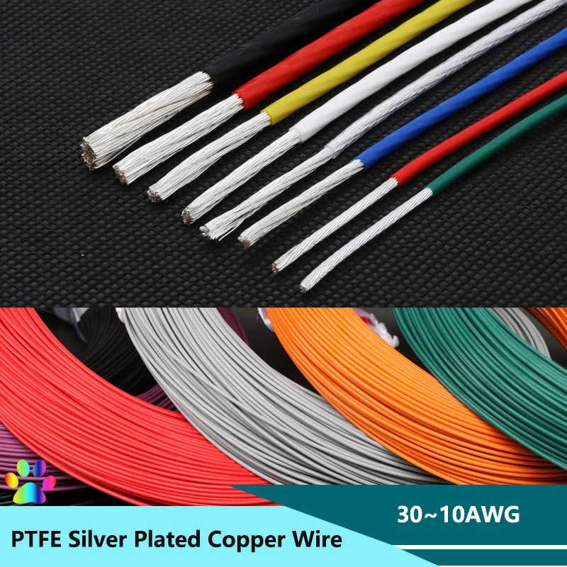 5M/10M PTFE Silver Plated Wire 30~10AWG High Purity OFC HiFi Audio Speaker Headphone DIY Electronic Signal Copper Cable