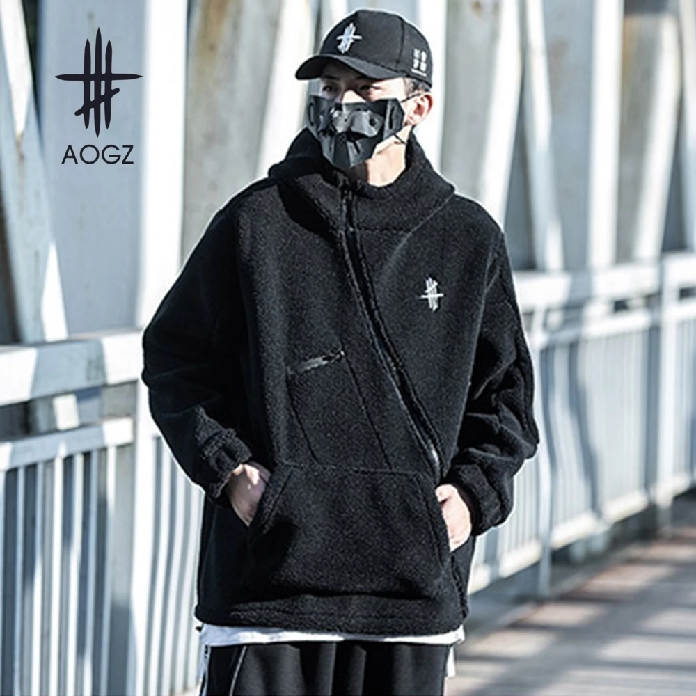 

AOGZ Hip Hop Streetwear Techwear Winter Jacket Men Women Hooded Zipper Lambswool Jacket Coat Casual Loose Cotton Hoodies Jacket