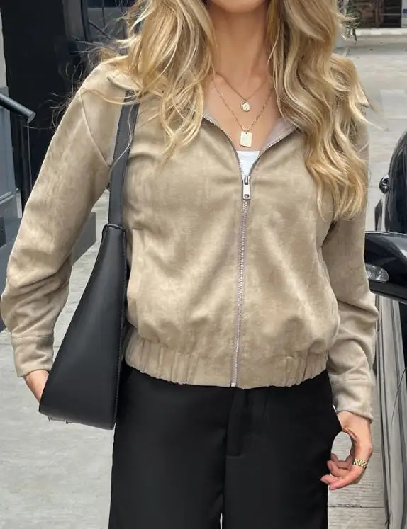 2026 Spring/summer Women's Casual Vacation Travel Collar Long Sleeved Solid Color Jacket