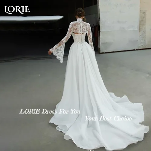 Imagen 2 del producto LORIE vestido de novia de encaje cuello alto manga larga A-line apliques sirena vestido de novia elegante vestido de novia bohemio vestidos de novia