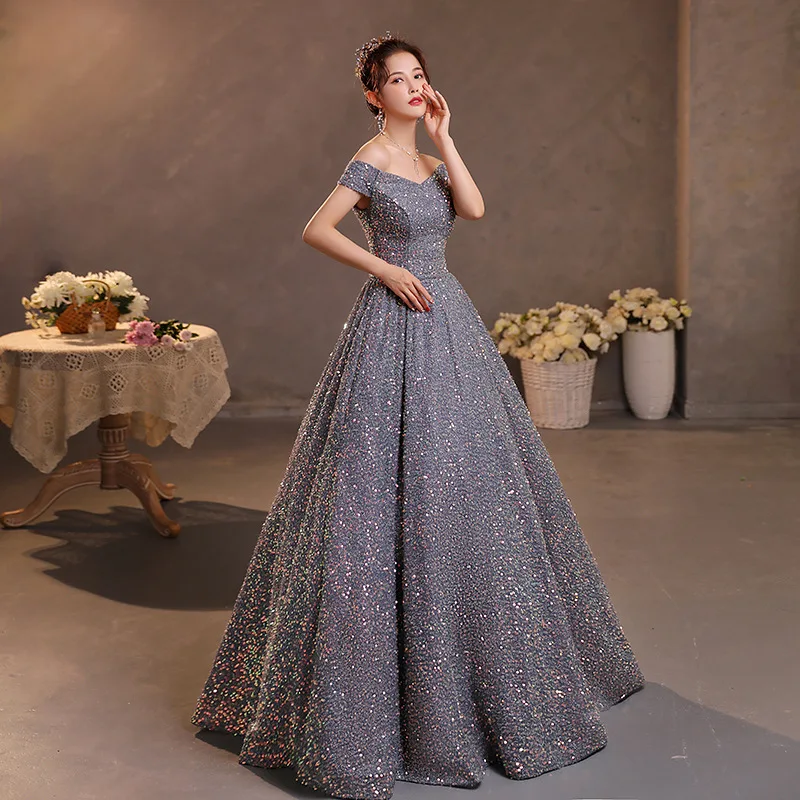 Vestido de noite elegante 2025new anfitrião banquete reunião anual caminhada mostrar exame de arte vocal vestido palco solo desempenho vestido pong saia