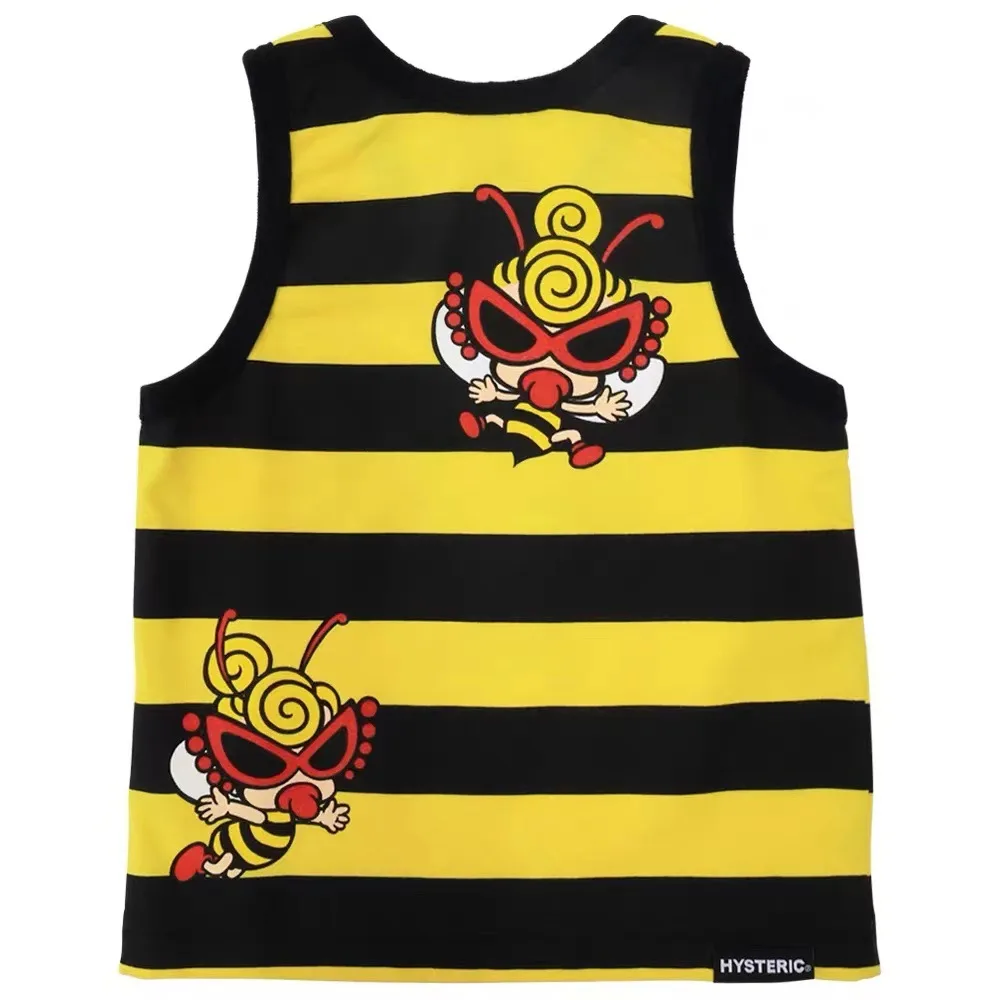 

2024 Summer Trendy Brand Children's Clothing Black Super Striped Little Bee Children's Cotton Vest