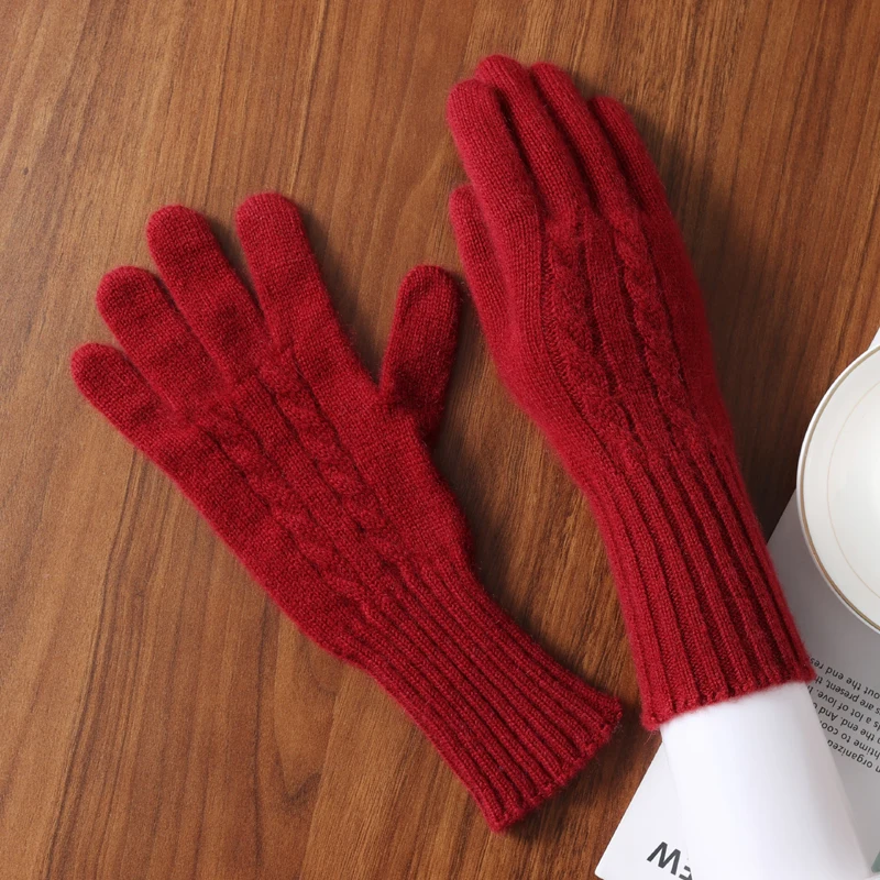 Winter Cashmere Knitted Gloves Men And Women Outdoor Riding Warm And Cold-Proof Wool Gloves