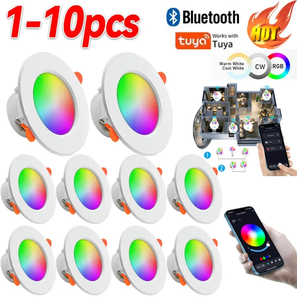 1-10 PCS LED Downlight Smart Life Dimming Spot Bluetooth lamp 10W RGB+CW+WW Change Warm Cool light for Home Lighting