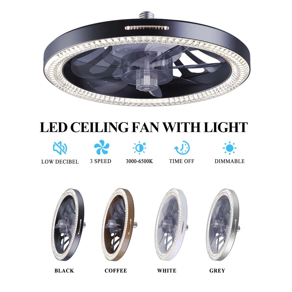 مروحة سقف LED حديثة مع جهاز تحكم عن بعد - 3 درجات حرارة ألوان و3 إعدادات للسرعة، محرك DC هادئ قابل للتعديل لغرفة النوم