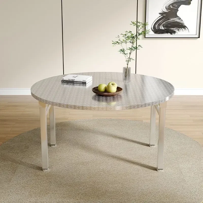 Thickened Stainless Steel Folding Round Table One-piece Square Table Dining Catering Outdoor Stall Banquet Household Dining