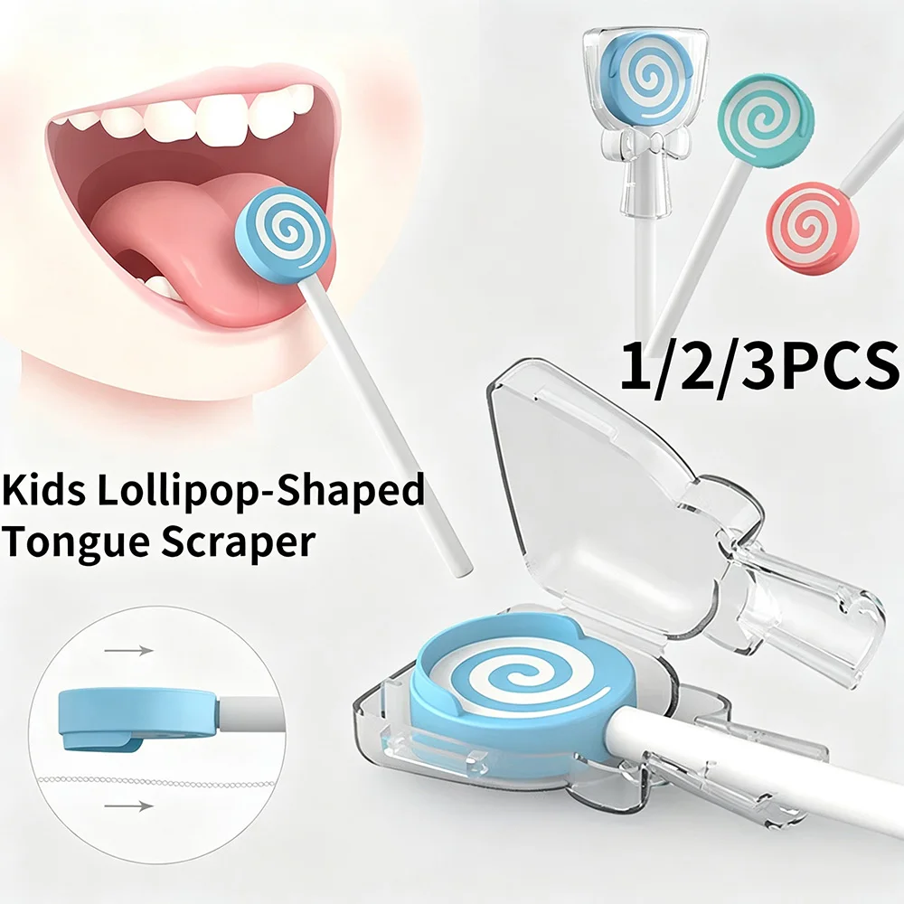 Soft TPR Kids Tongue Scraper Lollipop Shape Design With Storage Case Safe PP Handle Children Oral Care Cleaning Tool