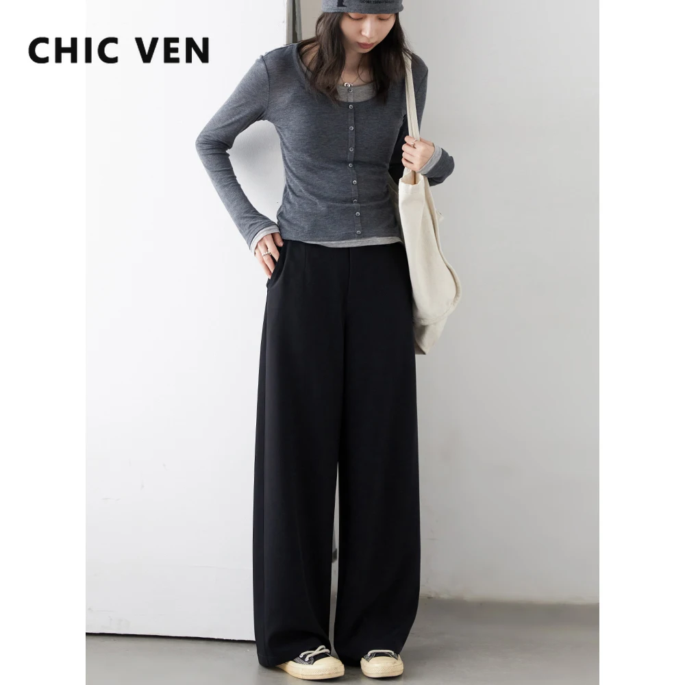 

CHIC VEN женские брюки модные повседневные свободные широкие брюки с высокой талией прямой костюм женская одежда весна осень новинка 2025