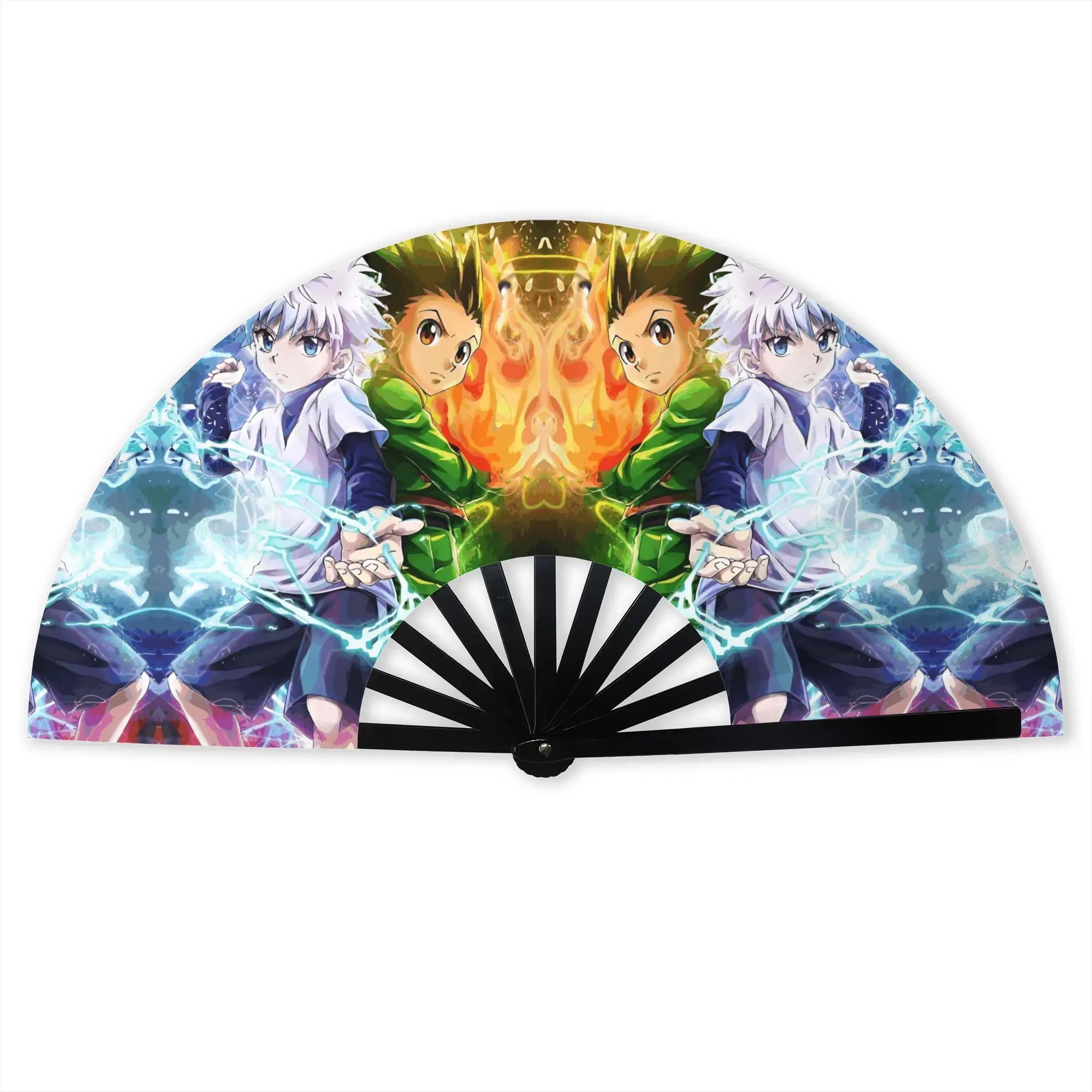 Customized Classical HXH Cartoon  Portable Pocket Fan Camping Manga Polyester Folding Fan Chinese Dance Handheld Cooling Fans