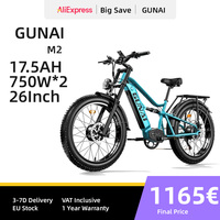 GUNAI-M2 Ebike 2000W Dual Motors Electric Bike 26x4.0 Off Road Fat Tire Electric Bycicles with 130NM Torque 48V 17.5AH Battery