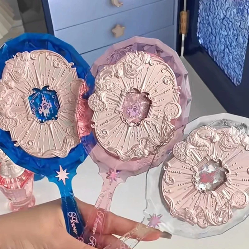 Flower Knows Crystal Mirror Moonlight Mermaid Exquisite Textured Hand Mirror Blue Pink Ladies Makeup Tools