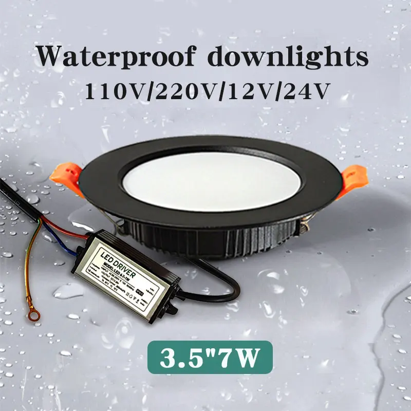 

7W3.5-inch LED Downlight Waterproof IP65, High Brightness, Recessed for Indoor/Outdoor (Ceiling/Doorway/Eaves)110V/220V/12V/24V