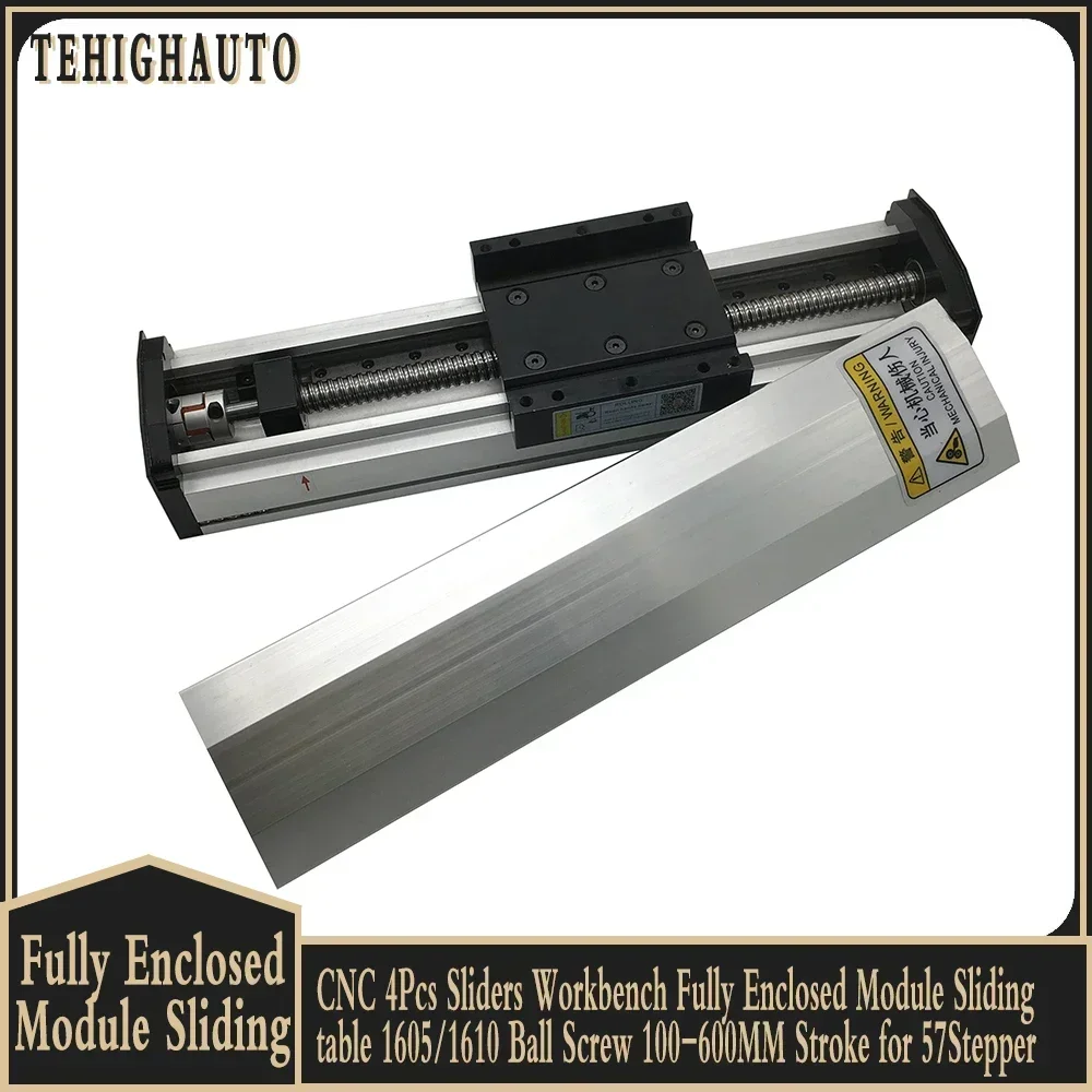 

CNC Workbench Fully Enclosed Module Sliding Table 4Pcs Sliders 1605/1610 Ball Screw 100-1000MM Stroke for 57Stepper / 60mm Servo