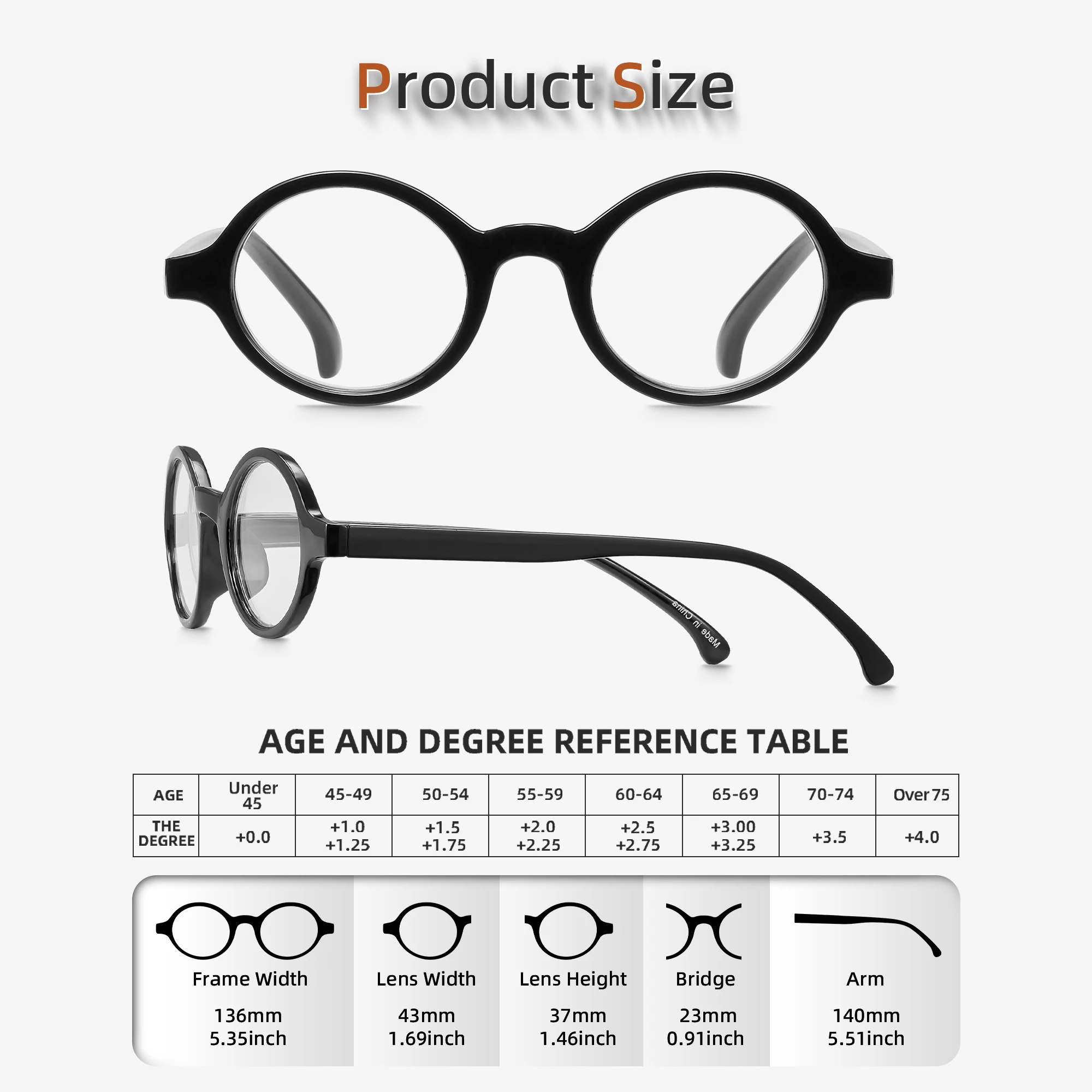 JM Round Reading Glasses Spring Hinge Readers Men Women Glasses for Reading