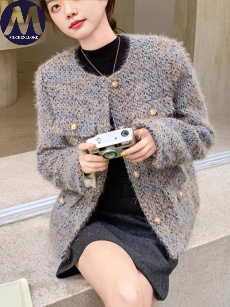 

Woman Jackets Spring Autumn New Elegant Long Sleeves O Neck Short Jackets Korean Fashion Casual Loose Versatile Thickening Coats