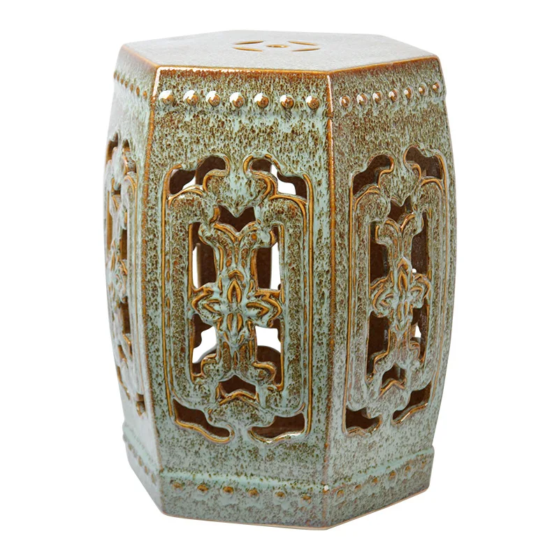 Hexagonal hollow decorative stool cool pier home vintage chair round pier gradient color household crafts
