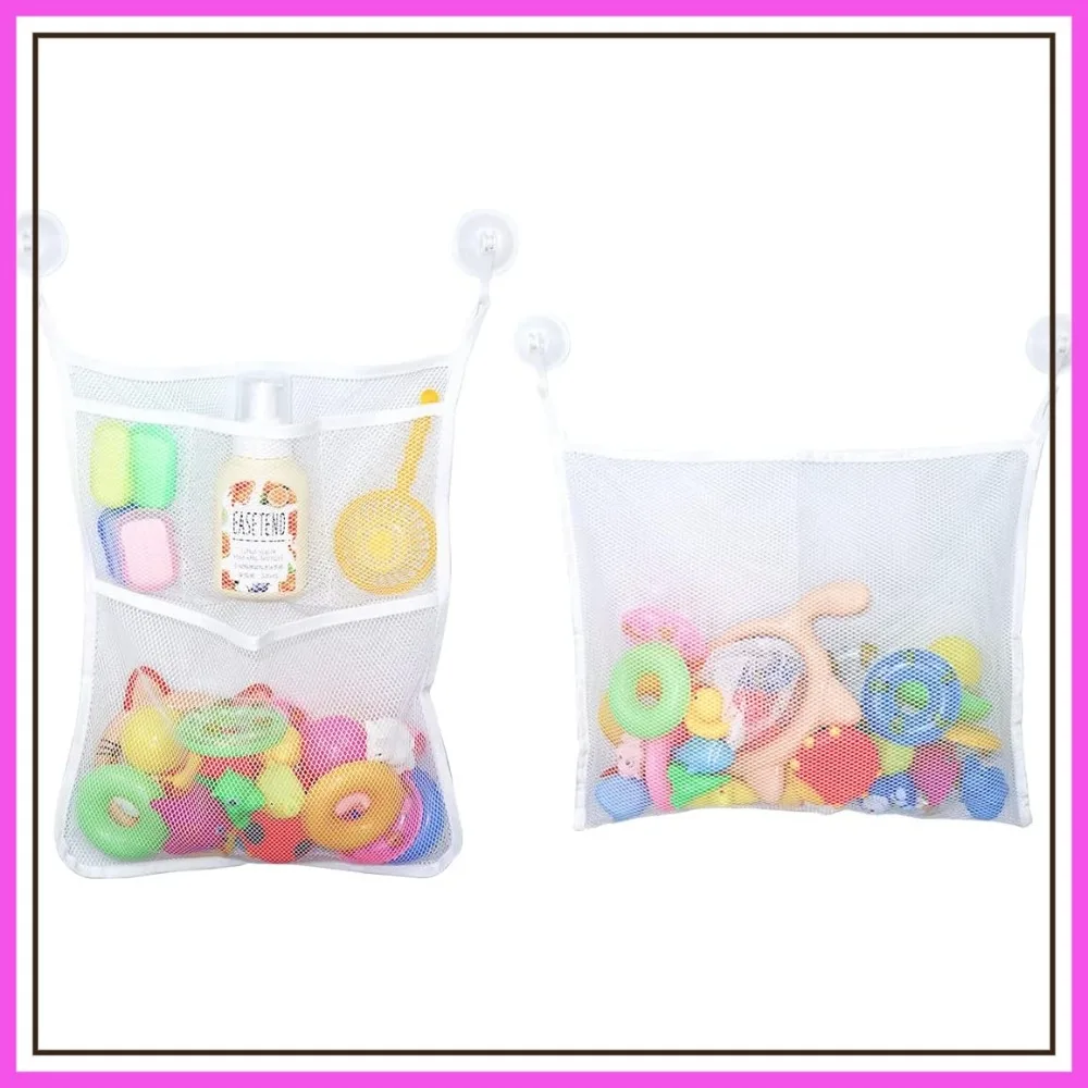 

2 PCS Mesh Bathtub Toy Holder Bag, 18x14 Inch, 4 Ultra Strong Hooks, White