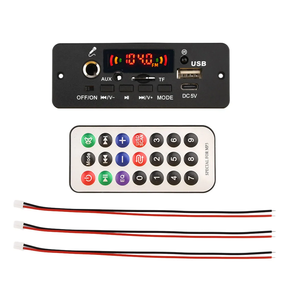 Modulo Decoder Bluetooth 5.0 Per Auto Con USB, TF, FM E Ingresso AUX, Scheda Amplificatore 12V Con Microfono Esterno
