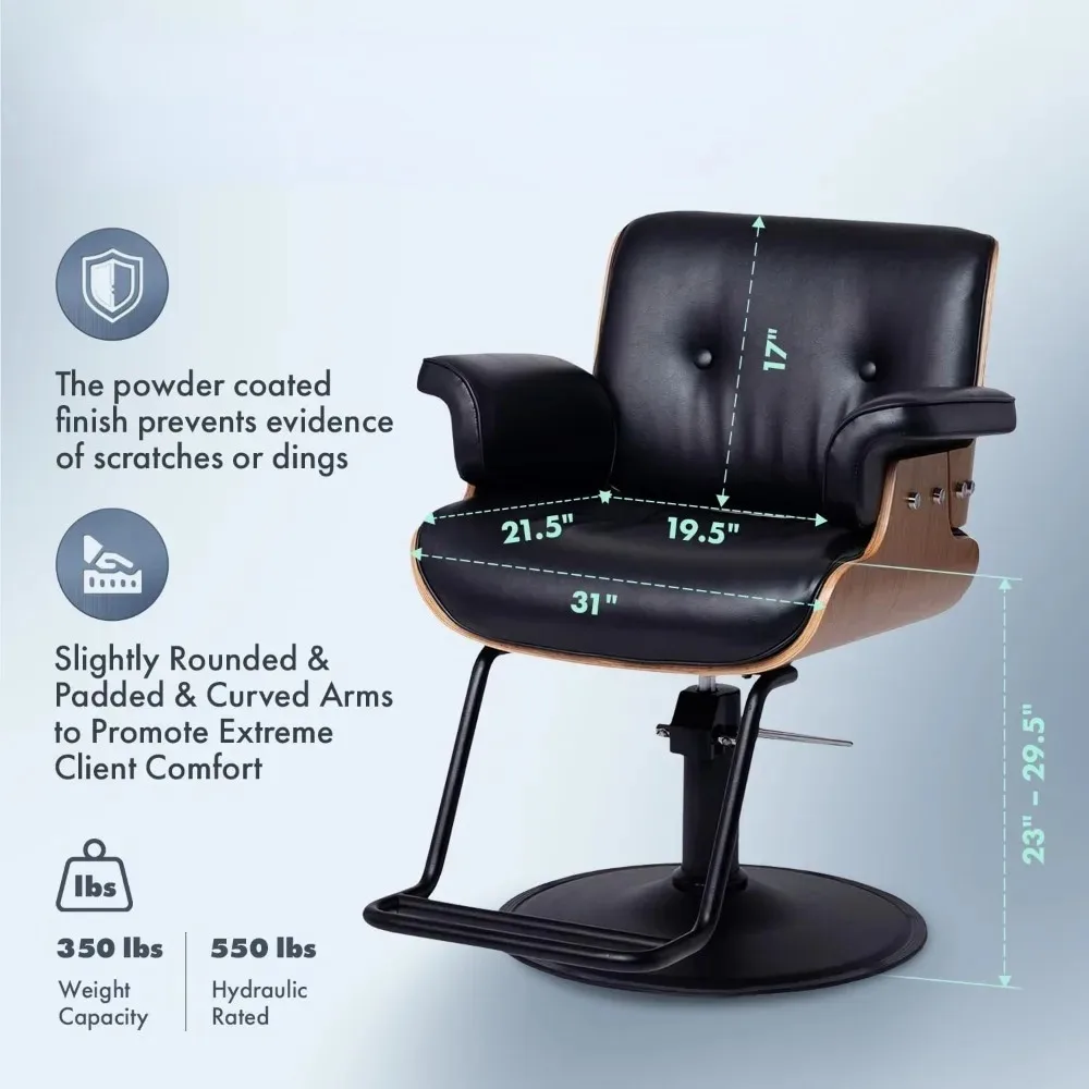 Keaton Styling Chair for Professional Salons and Barbers-Modern Hair Stylist Chair with Inclined Seat Back–Black Vinyl