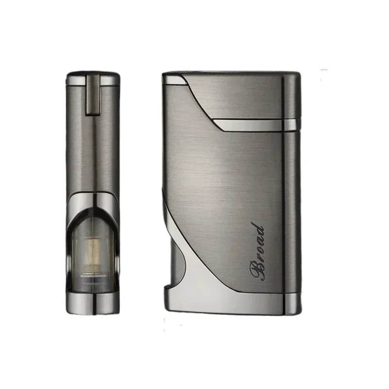 ولاعة غاز البيوتان المعدنية المقاومة للرياح مع نافذة غاز شفافة، قابلة لإعادة الملء، شعلة توربو للسيجار، تصميم شخصي لهب أحمر