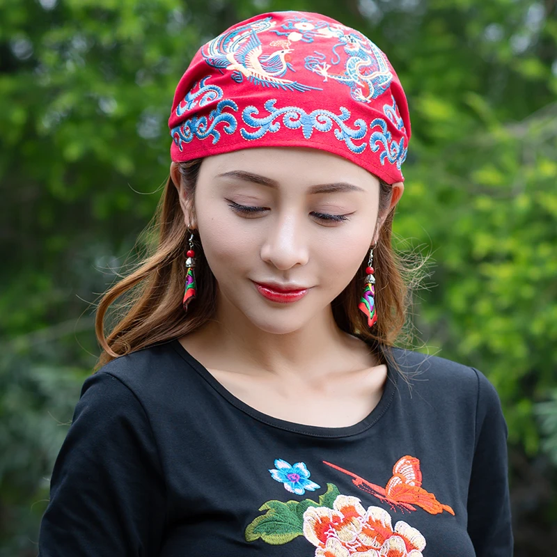 Mexican Style Embroidery Ethnic Vintage Black Blue Red Rose Beading Bandanas Women Winter Original Hippie Hat Skullies