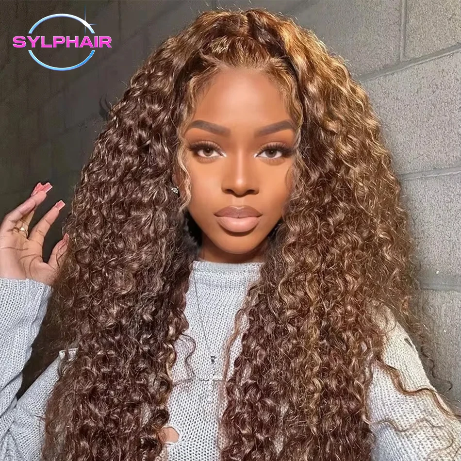 

200 Density 4/27 Highlight Water Wave Lace Front Human Hair Wigs 13x6 HD Lace Frontal Human Hair Wigs 30 36 Inch Water Wave Wigs