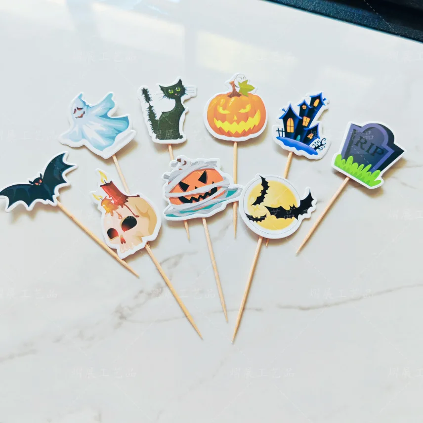 Halloween Cake Topper Cat Skull Bat Ghosts Jack a lanter All Saints' Day Cupcake Toppers Decoration Party Diy Baking Supplies