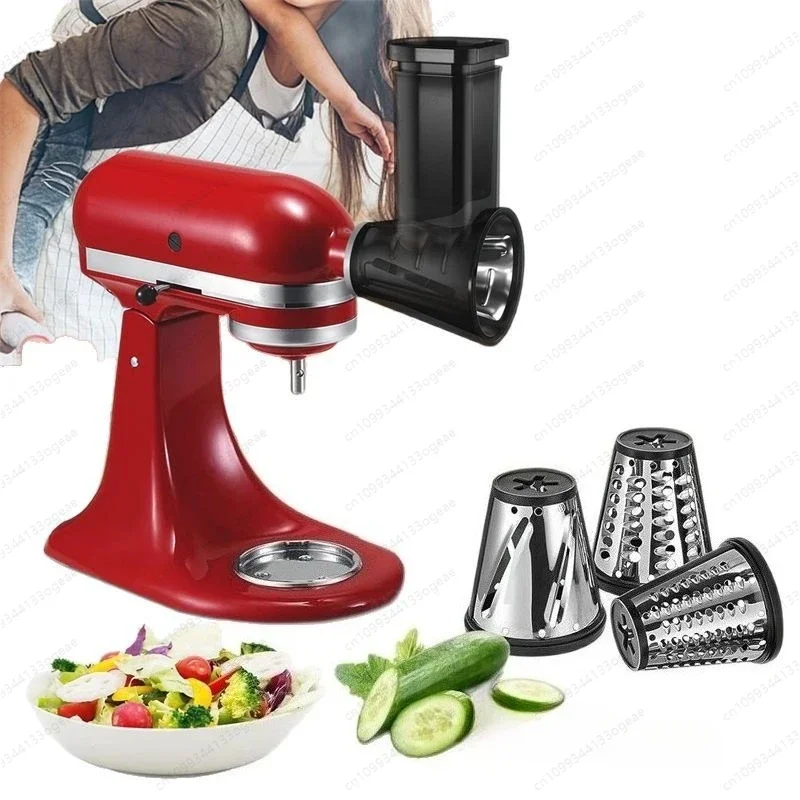 The small vegetable cutter slices and shreds for the Kai Chef Machine grated cheese