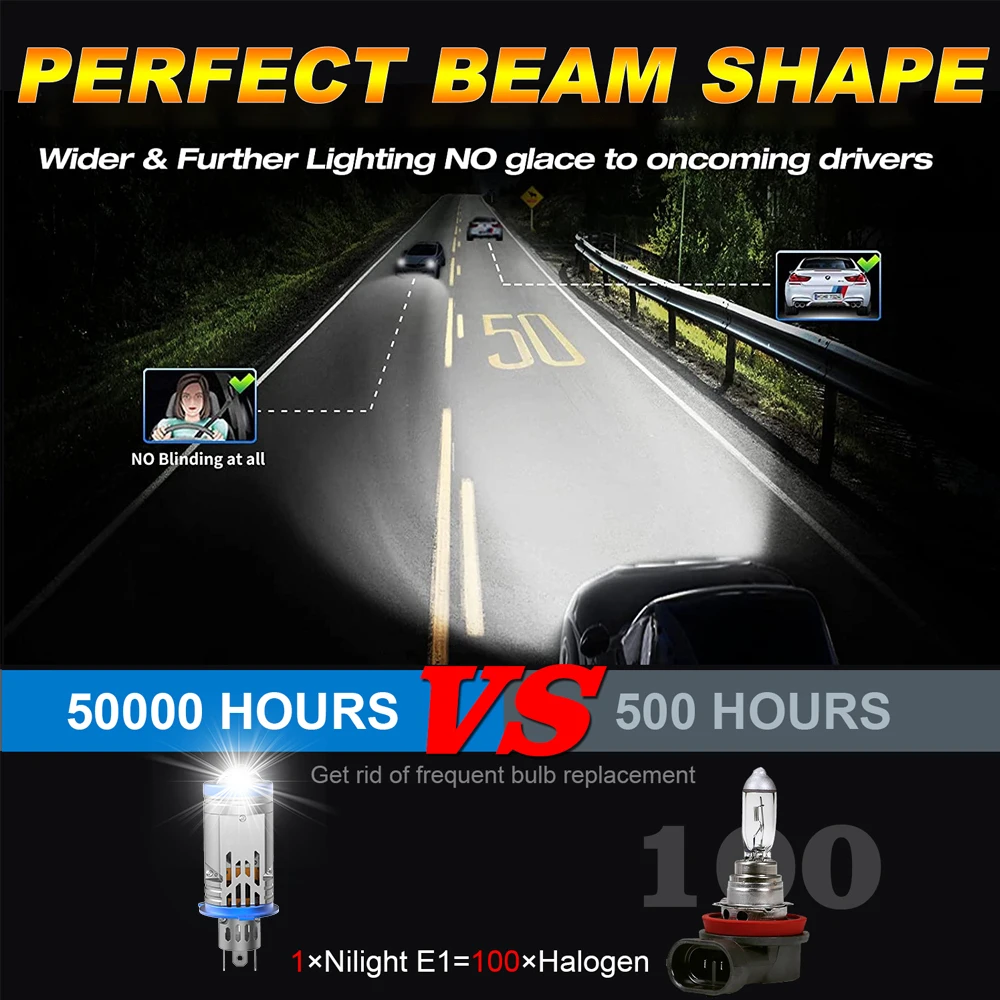 H4 led farol lente do projetor sem fio super brilhante h4 9003 hb2 lâmpada com ventilador 6500k oi/baixo luz aplicar para carro motocicleta