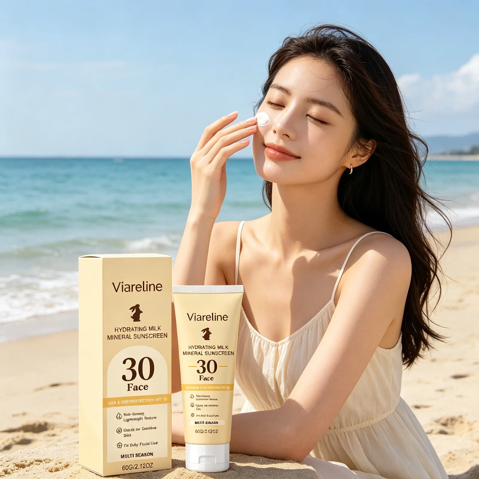 

Viareline Sunscreen SPF 30 Anti UV Protection Facial Sunblock Sunburn Prevention Full Season Use Mineral Hydrating Sun Cream 60g