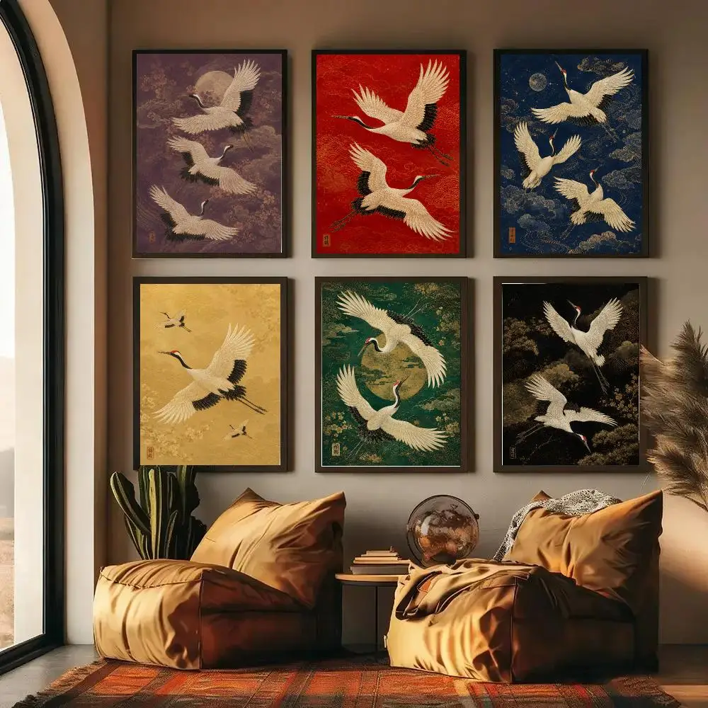 Elegant Crane Flight Poster Wall Decor Self-Adhesive Aesthetic Modern Vibe Stylish Gift Friends Living Room Bedroom