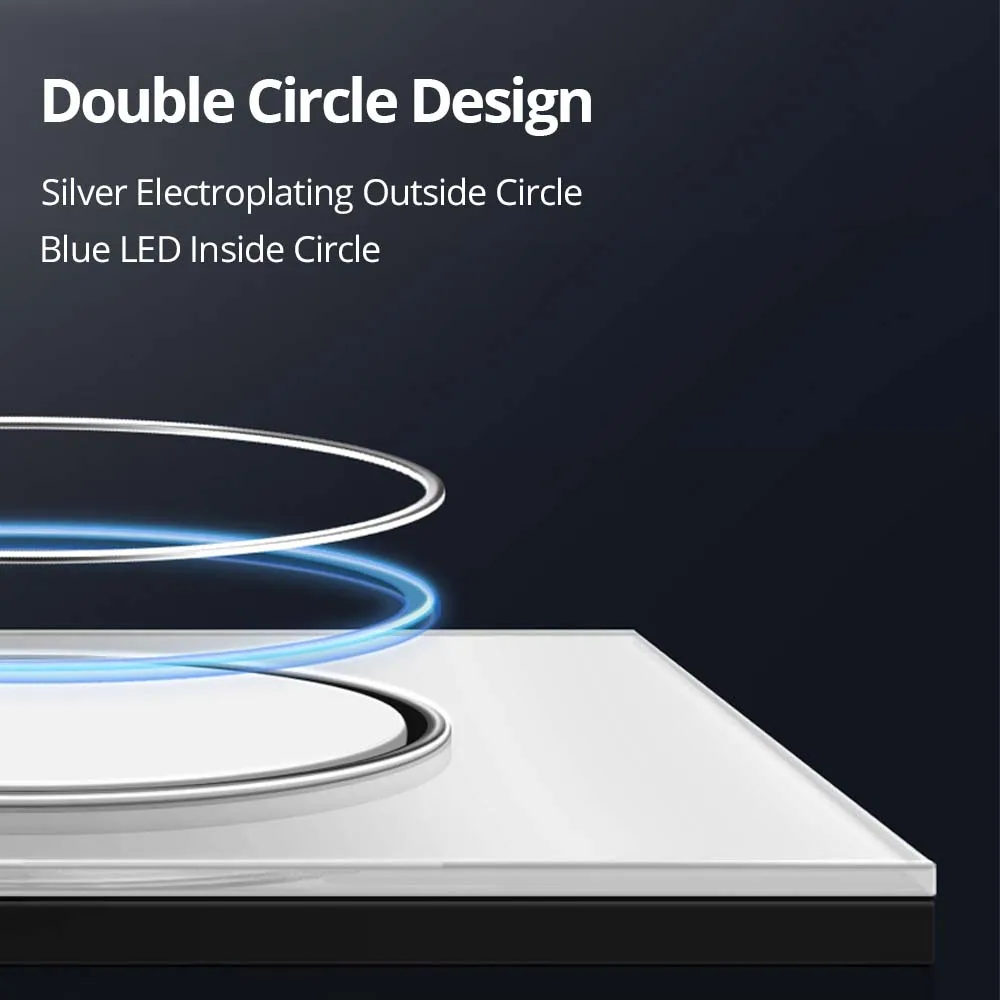 Wallpad White Glass Panel With Large Circle LED Indicator Wall Light Switch and Socket Set Round Button Electric Outlet