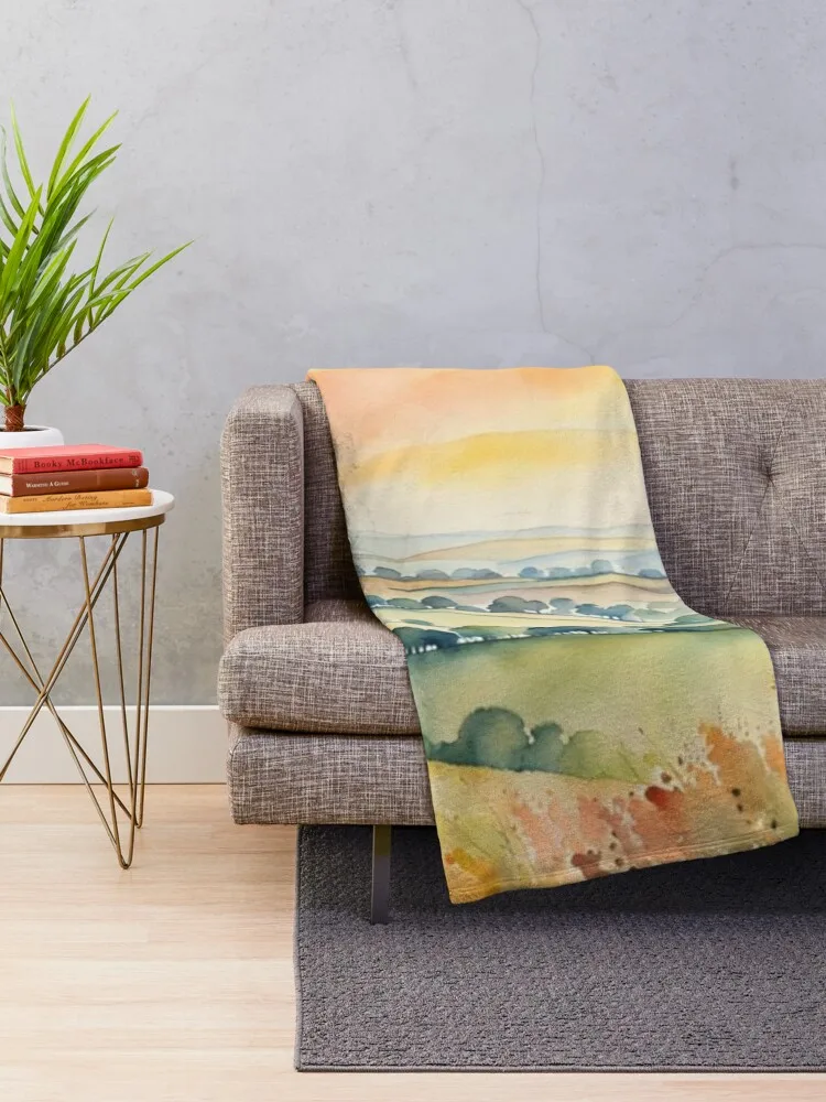 Country Sunset Landscape Summertime Watercolour Painting Throw Blanket warm for winter Hair Blankets