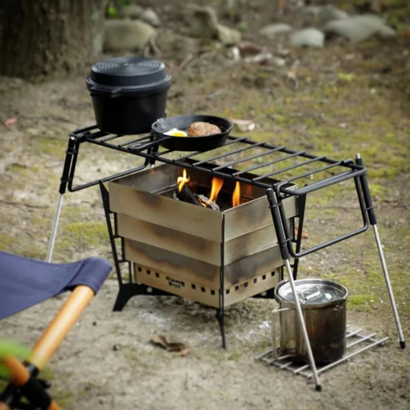 Stainless Steel Folding Stove Barbecue Grill Outdoor Firewood Heater Burner Stove Outdoor Family Survival Camp Cooking Stoves